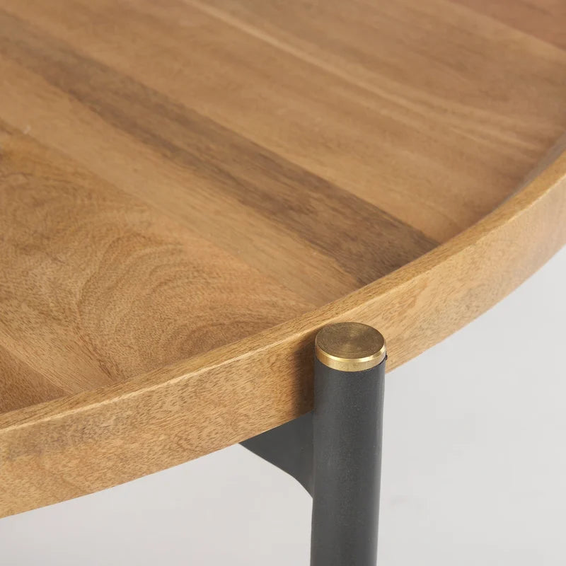 Table basse ronde 42 po en bois massif brun moyen Marquisa avec cadre en fer noir - 42L x 42P x 19H