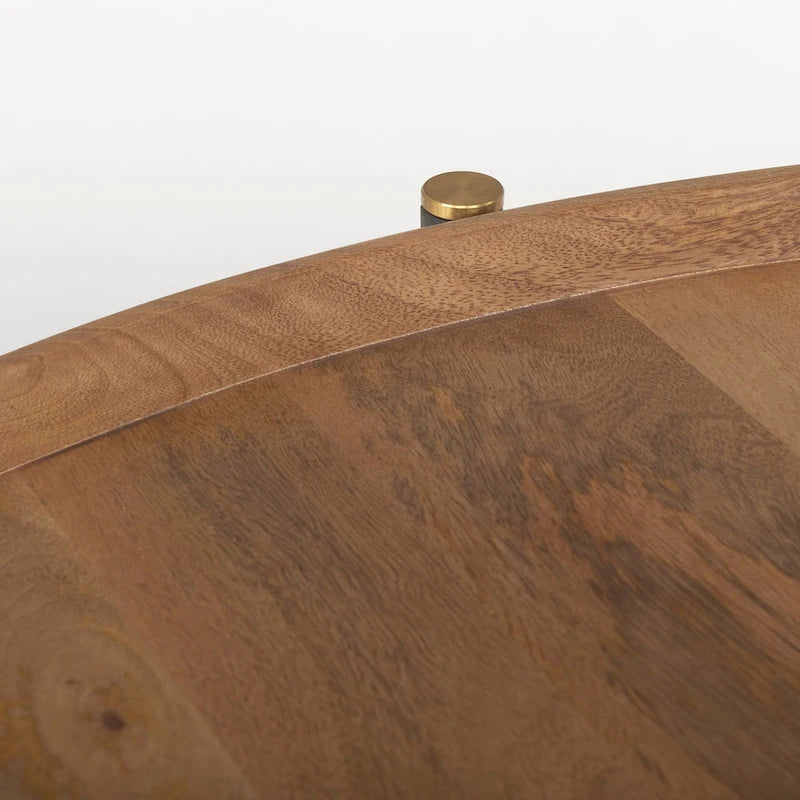 Table basse ronde 42 po en bois massif brun moyen Marquisa avec cadre en fer noir - 42L x 42P x 19H