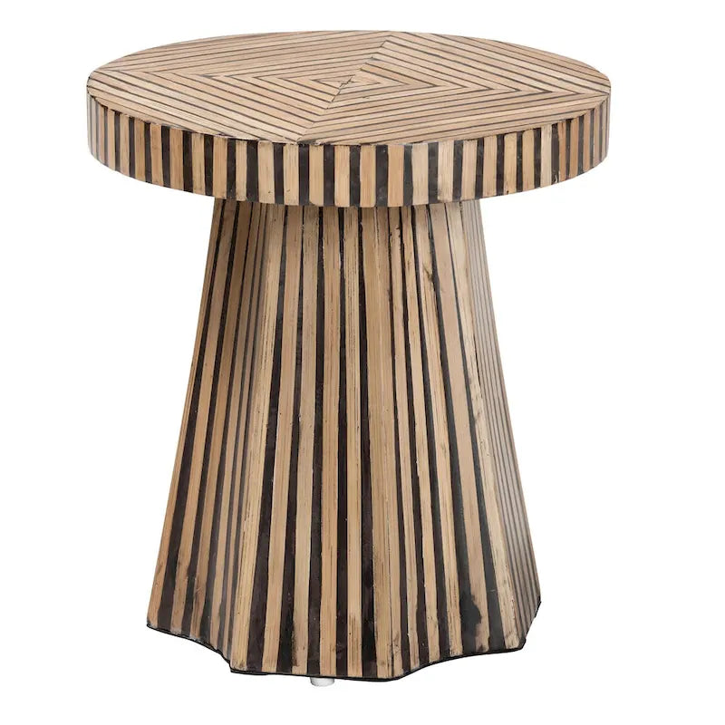 Table d'appoint en bambou Devika bicolore marron foncé et naturel, style bohème moderne