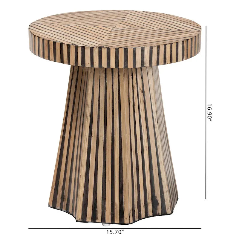 Table d'appoint en bambou Devika bicolore marron foncé et naturel, style bohème moderne