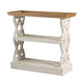 Table console 3 tiroirs de 35 pouces, en bois de sapin, panneaux sculptés, marron et blanc
