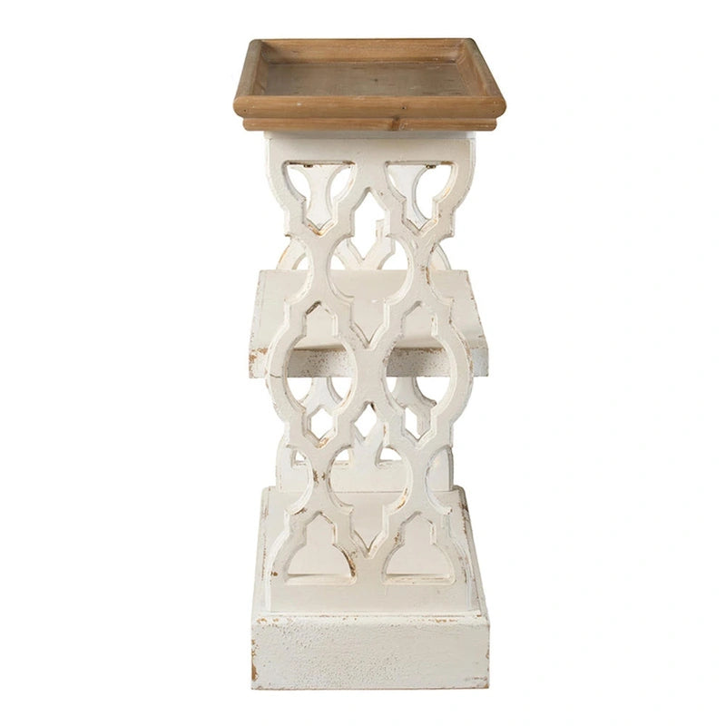 Table console 3 tiroirs de 35 pouces, en bois de sapin, panneaux sculptés, marron et blanc
