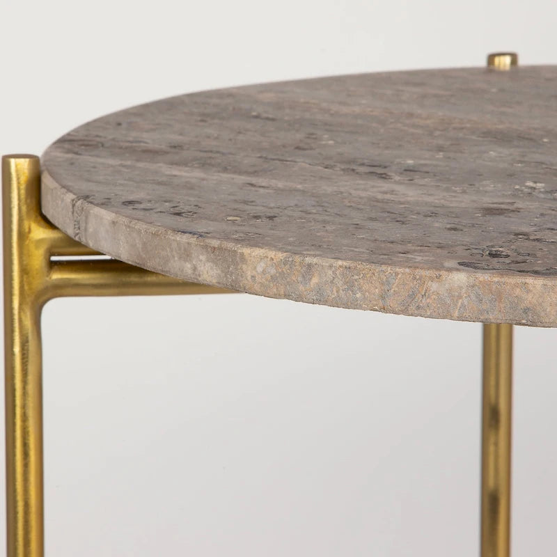 Table d'appoint Porch & Den en fer doré et plateau en marbre travertin