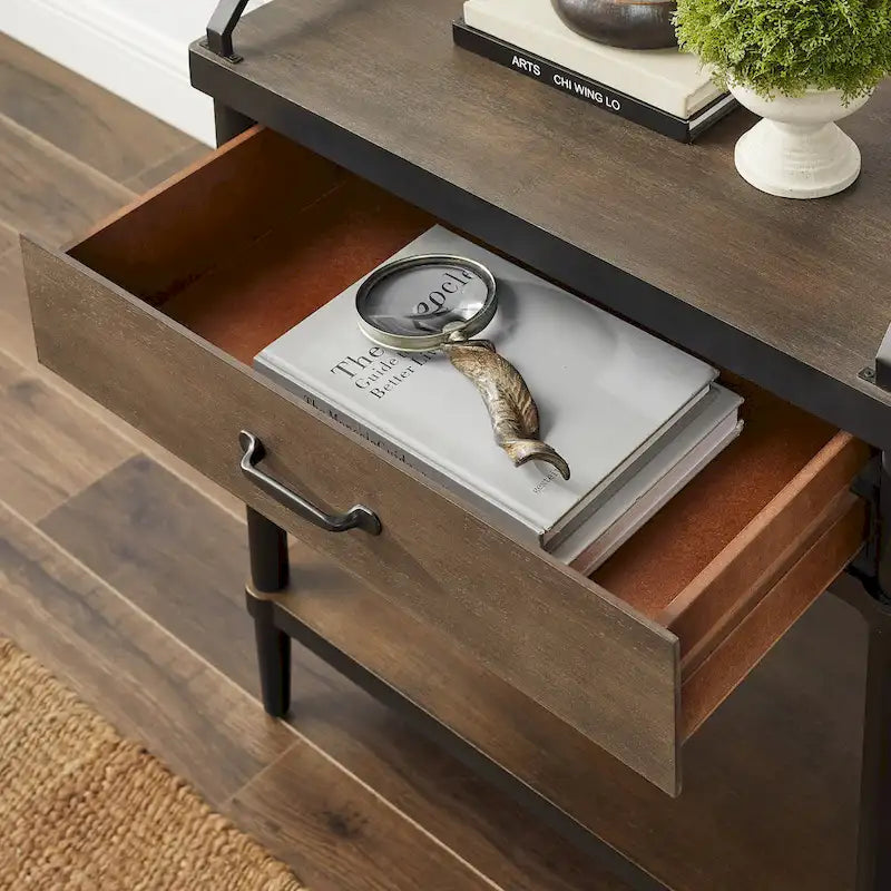 Table d'appoint Art Leon Mid-century en bois avec tiroir