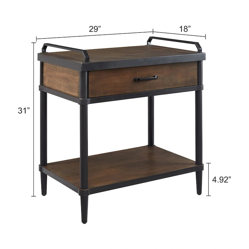 Table d'appoint Art Leon Mid-century en bois avec tiroir