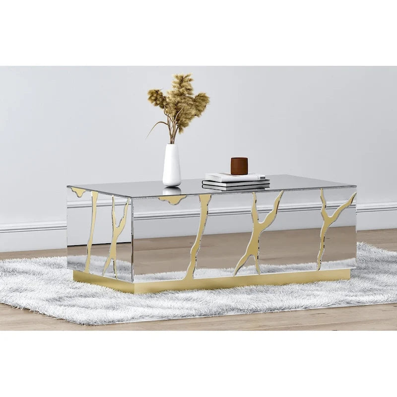 Table basse rectangulaire Miroir Fini doré craquelé