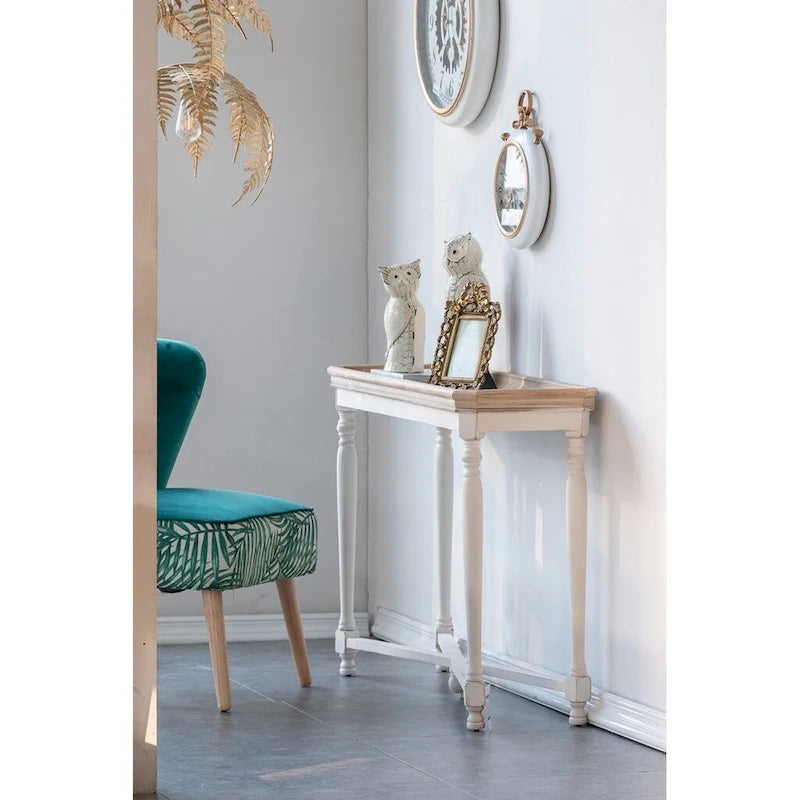 42 Table d'appoint rectangulaire de style décontracté marron et blanc, finition vieillie