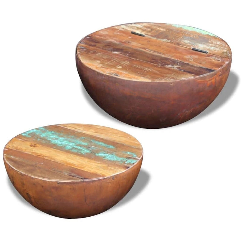 vidaXL Lot de 2 tables basses en forme de bol, en bois massif de récupération