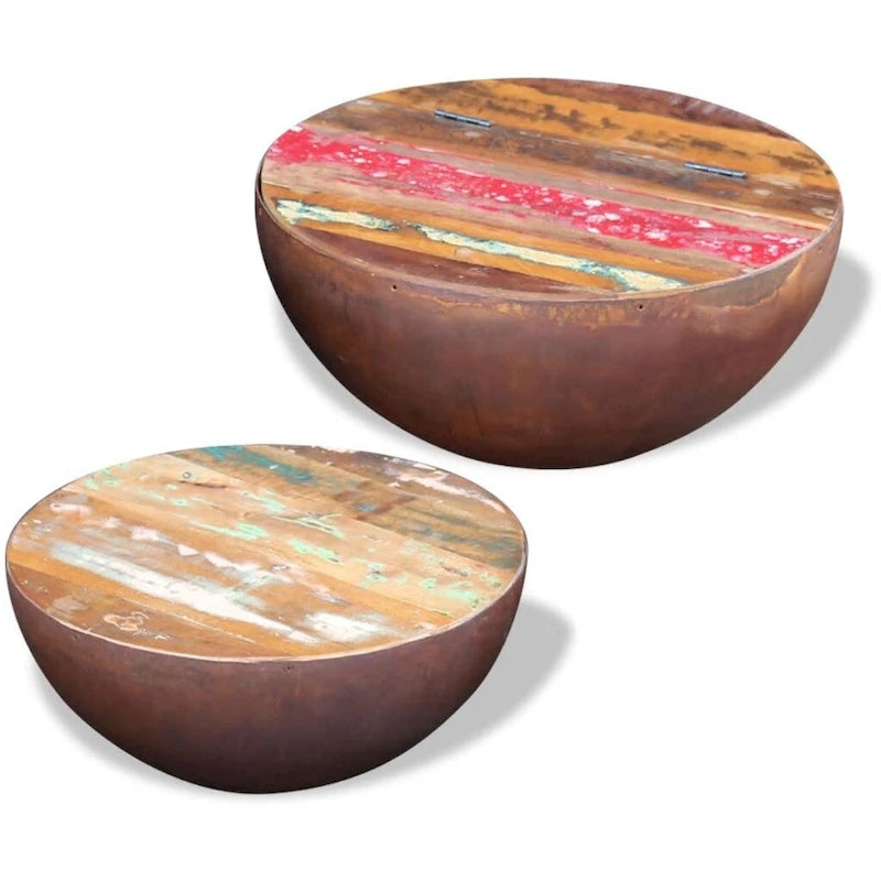 vidaXL Lot de 2 tables basses en forme de bol, en bois massif de récupération