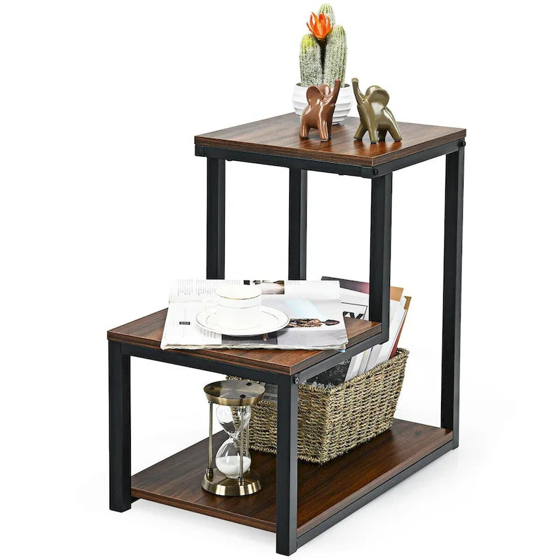 Costway Table d'appoint à 3 niveaux Table de chevet avec étagère de rangement pour