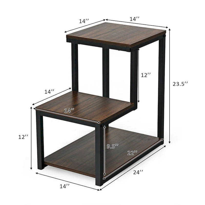 Costway Table d'appoint à 3 niveaux Table de chevet avec étagère de rangement pour