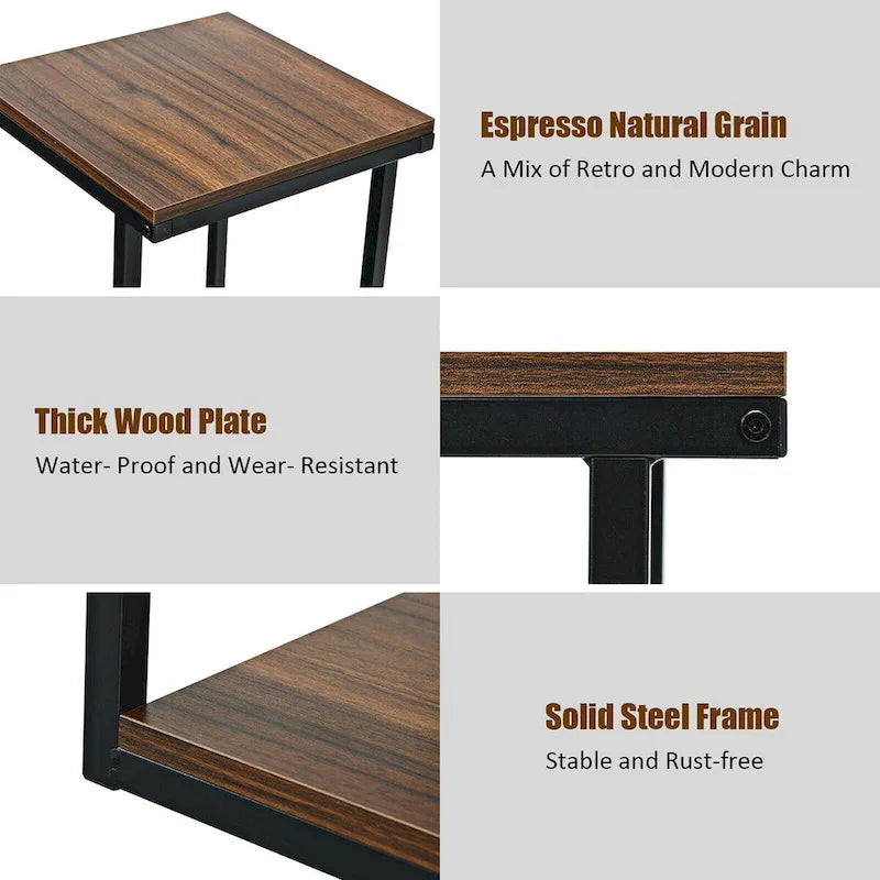 Costway Table d'appoint à 3 niveaux Table de chevet avec étagère de rangement pour