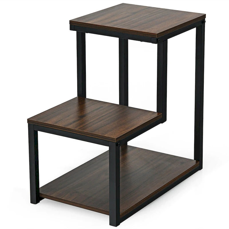Costway Table d'appoint à 3 niveaux Table de chevet avec étagère de rangement pour