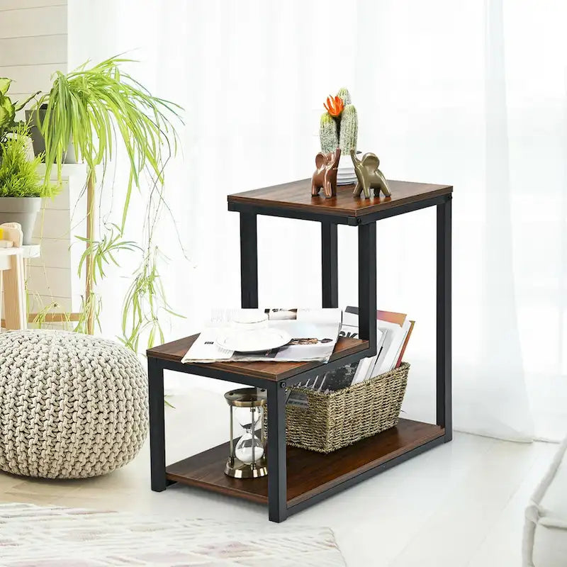 Costway Table d'appoint à 3 niveaux Table de chevet avec étagère de rangement pour