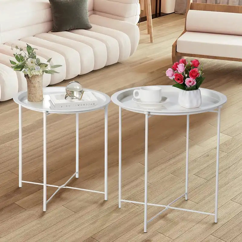 Table d'appoint/de chevet VECELO, ronde, pliante, en métal, antirouille et étanche, pour l'extérieur, le salon, la chambre à coucher, tables de nuit
