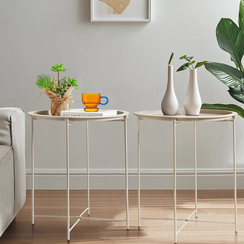Table d'appoint/de chevet VECELO, ronde, pliante, en métal, antirouille et étanche, pour l'extérieur, le salon, la chambre à coucher, tables de nuit