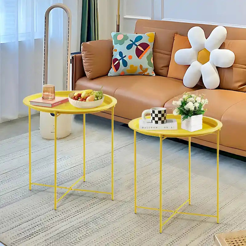 Table d'appoint/de chevet VECELO, ronde, pliante, en métal, antirouille et étanche, pour l'extérieur, le salon, la chambre à coucher, tables de nuit