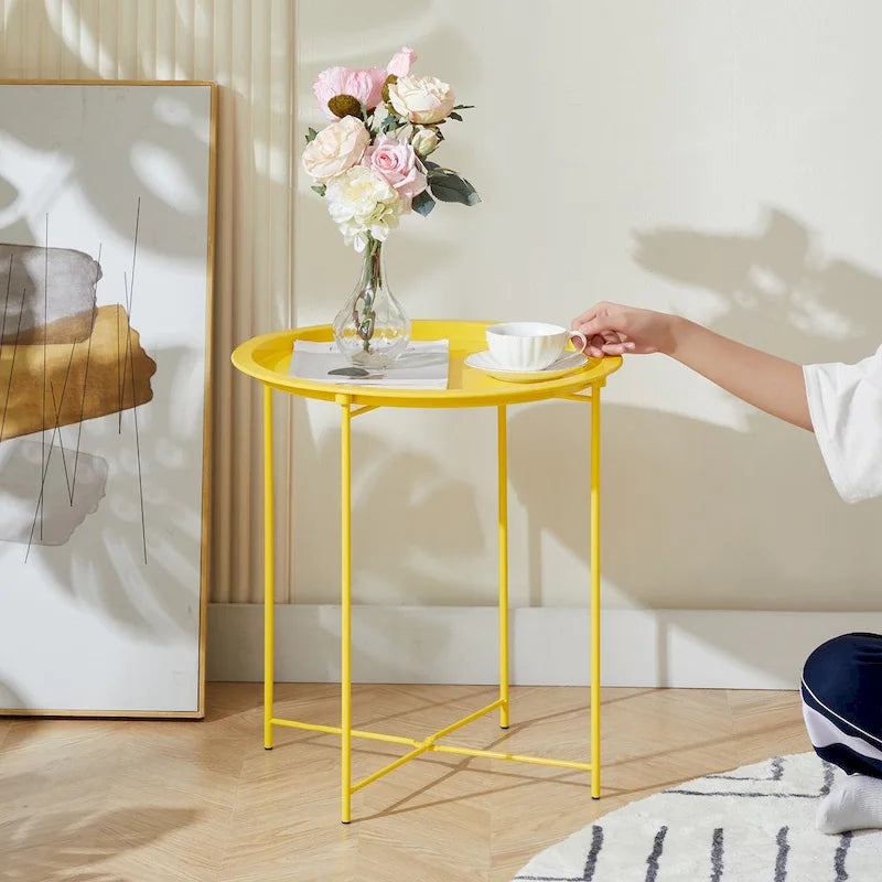 Table d'appoint/de chevet VECELO, ronde, pliante, en métal, antirouille et étanche, pour l'extérieur, le salon, la chambre à coucher, tables de nuit