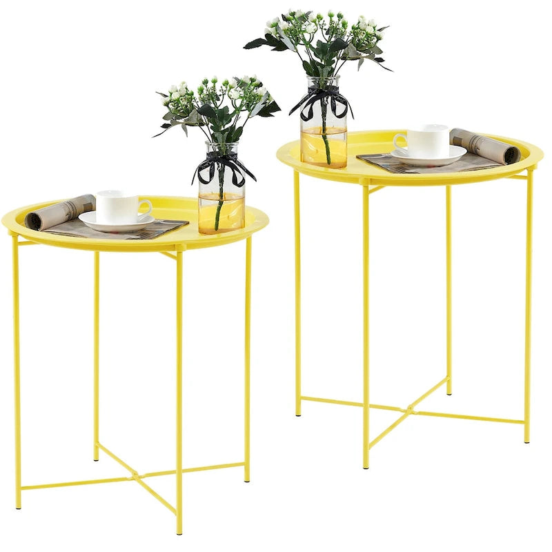 Table d'appoint/de chevet VECELO, ronde, pliante, en métal, antirouille et étanche, pour l'extérieur, le salon, la chambre à coucher, tables de nuit
