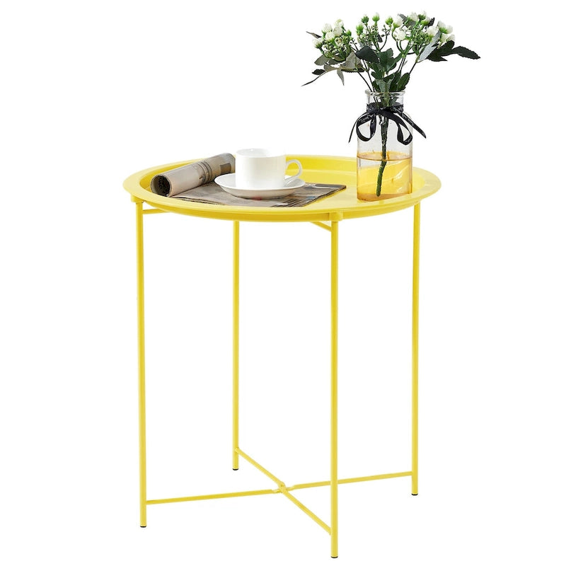 Table d'appoint/de chevet VECELO, ronde, pliante, en métal, antirouille et étanche, pour l'extérieur, le salon, la chambre à coucher, tables de nuit