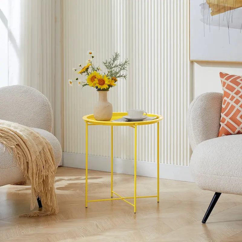 Table d'appoint/de chevet VECELO, ronde, pliante, en métal, antirouille et étanche, pour l'extérieur, le salon, la chambre à coucher, tables de nuit