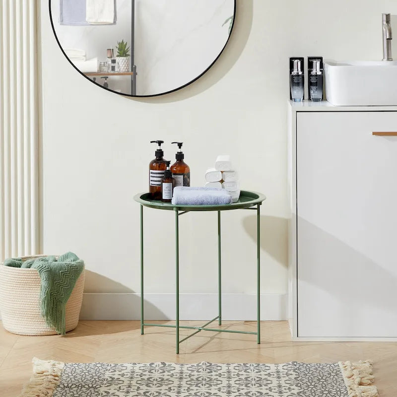 Table d'appoint/de chevet VECELO, ronde, pliante, en métal, antirouille et étanche, pour l'extérieur, le salon, la chambre à coucher, tables de nuit