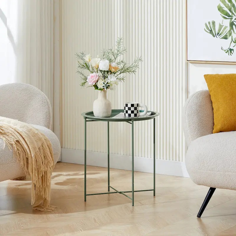 Table d'appoint/de chevet VECELO, ronde, pliante, en métal, antirouille et étanche, pour l'extérieur, le salon, la chambre à coucher, tables de nuit