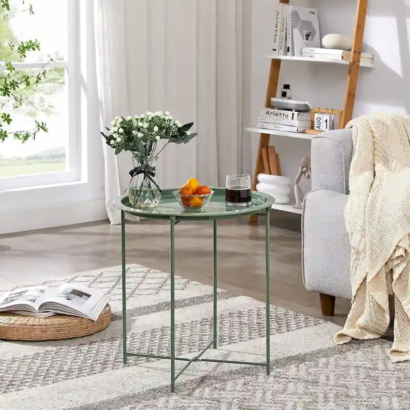 Table d'appoint/de chevet VECELO, ronde, pliante, en métal, antirouille et étanche, pour l'extérieur, le salon, la chambre à coucher, tables de nuit