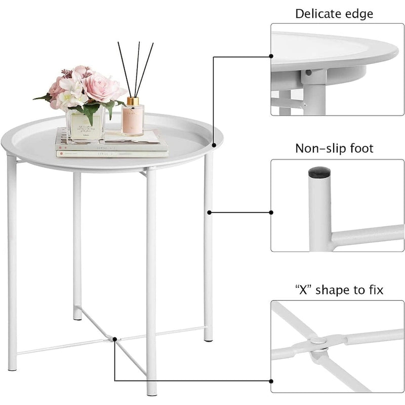 Table d'appoint/de chevet VECELO, ronde, pliante, en métal, antirouille et étanche, pour l'extérieur, le salon, la chambre à coucher, tables de nuit