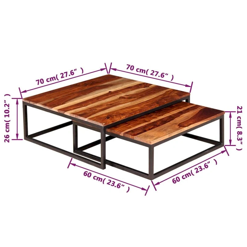 vidaXL Tables gigognes, 2 pcs, Bois de Sesham massif