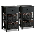 Lot de 2 tables de chevet/d'appoint à 3 niveaux en bois avec 2 paniers en osier et 1 tiroir - 16 x 12 x 25 po (L x l x H)