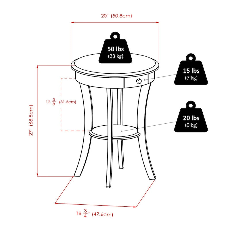 Table d'appoint ronde Sasha, Cappuccino - 20L x 20P x 27H.