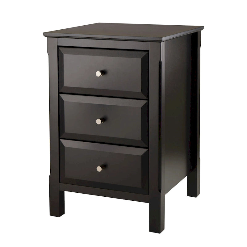 Table de chevet en bois noir avec 3 tiroirs de rangement spacieux - 15,75L x 15,75l x 23,63H