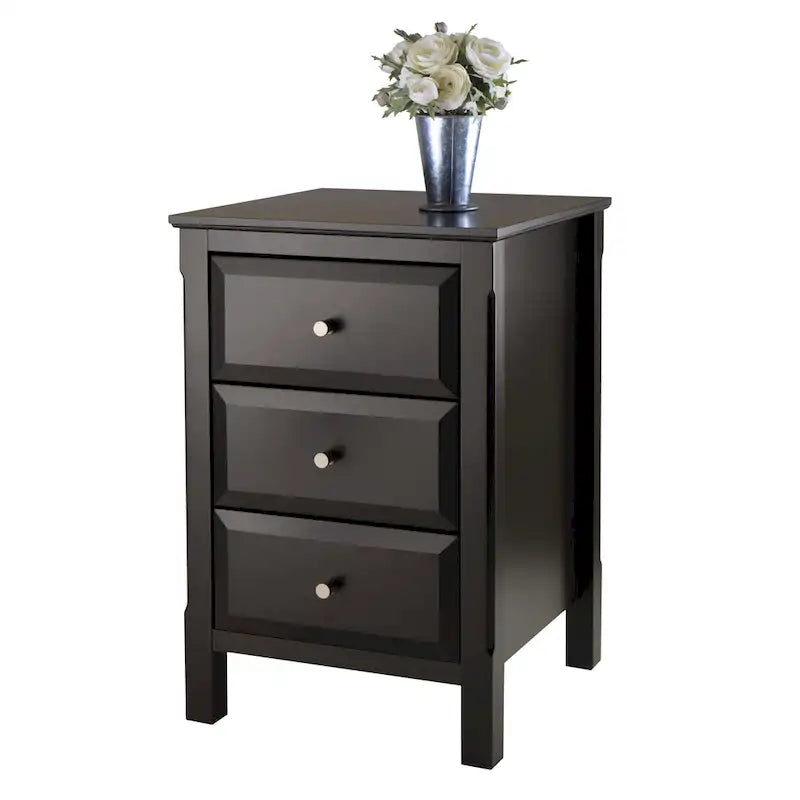 Table de chevet en bois noir avec 3 tiroirs de rangement spacieux - 15,75L x 15,75l x 23,63H