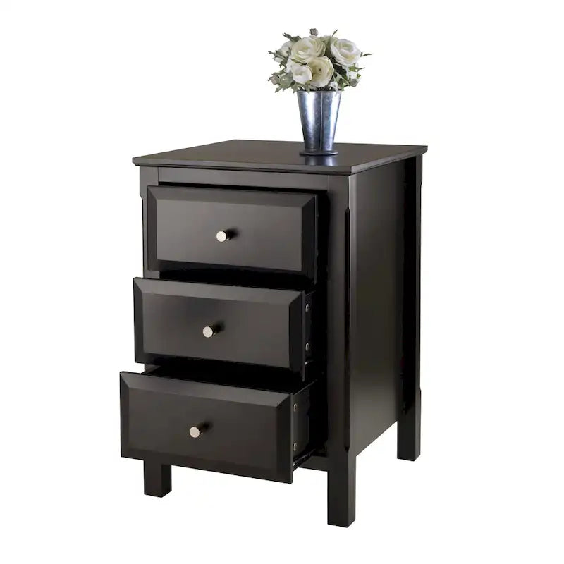 Table de chevet en bois noir avec 3 tiroirs de rangement spacieux - 15,75L x 15,75l x 23,63H