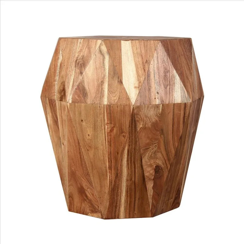 Table d'appoint en bois de manguier facetté fait main de 21,5 pouces avec plateau octogonal, brun naturel - 16L x 16W x 21,5H