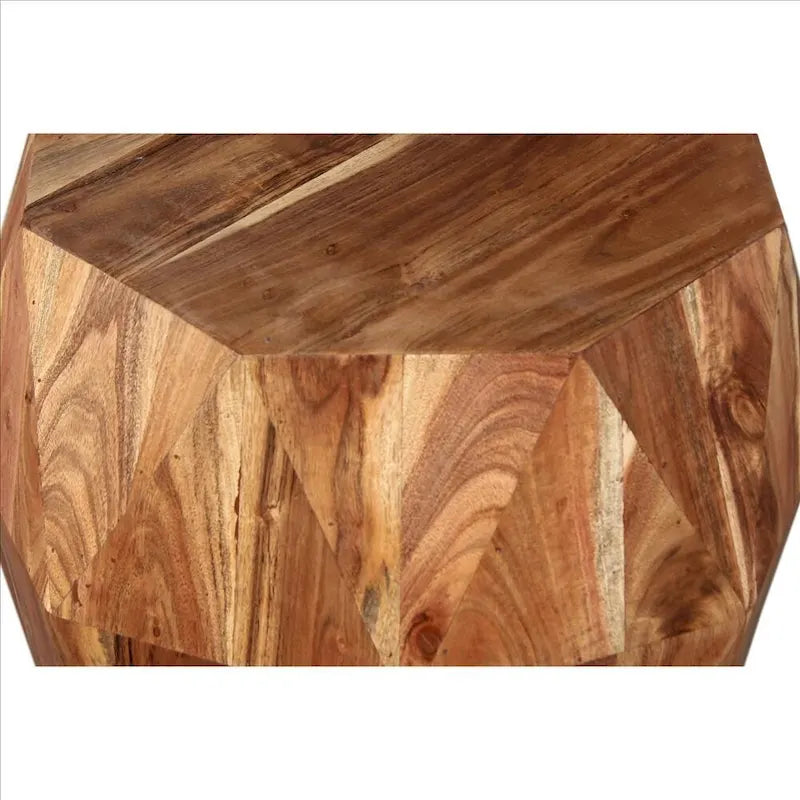 Table d'appoint en bois de manguier facetté fait main de 21,5 pouces avec plateau octogonal, brun naturel - 16L x 16W x 21,5H