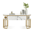 Ivinta Table Console Blanche, Plateau Moderne Effet Marbre, Structure Métallique Dorée