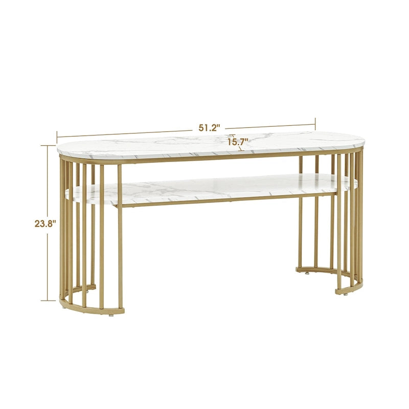 Ivinta Table Console Blanche, Plateau Moderne Effet Marbre, Structure Métallique Dorée