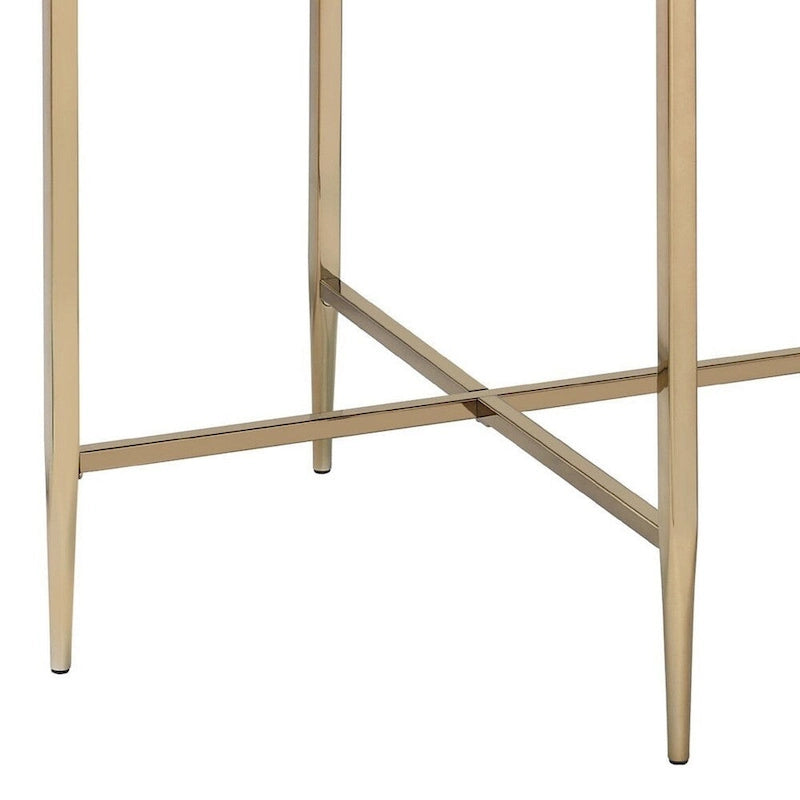 Table d'appoint avec plateau ovale en marbre et piètement en X - Gris et or - 66 L x 66 P x 60 H cm