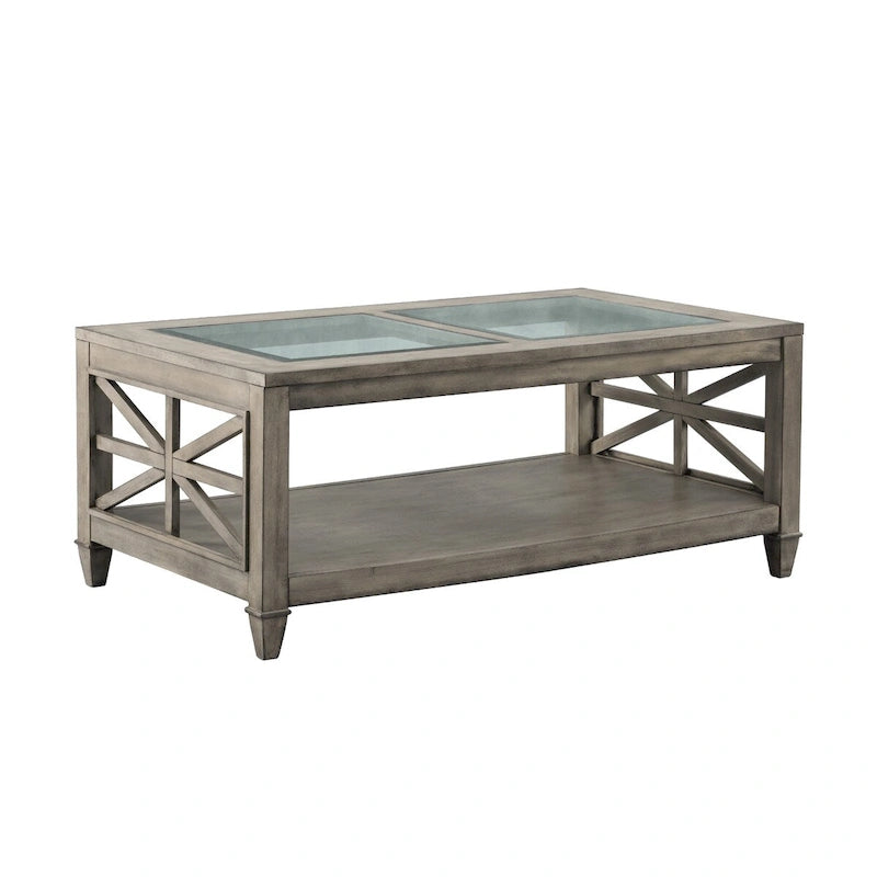 Table basse rectangulaire en verre, grande, 115,5 cm x 48 cm, avec étagère à un niveau