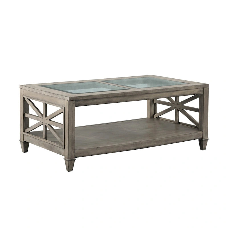 Table basse rectangulaire en verre, grande, 115,5 cm x 48 cm, avec étagère à un niveau