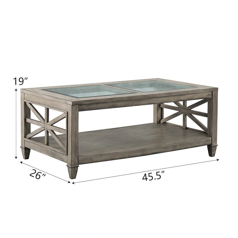 Table basse rectangulaire en verre, grande, 115,5 cm x 48 cm, avec étagère à un niveau