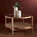 Table basse SAFAVIEH Couture Falak à 2 niveaux en rotin et verre – 35 po larg. x 35 po prof. x 18 po haut. – 35 larg. x 35 prof. x 18 haut.