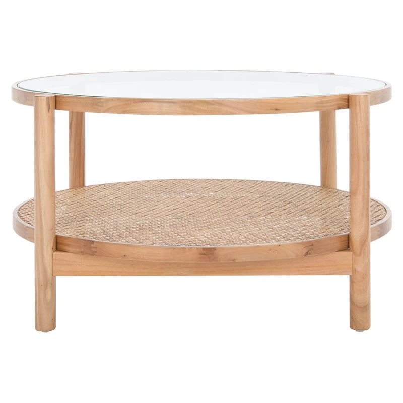 Table basse SAFAVIEH Couture Falak à 2 niveaux en rotin et verre – 35 po larg. x 35 po prof. x 18 po haut. – 35 larg. x 35 prof. x 18 haut.