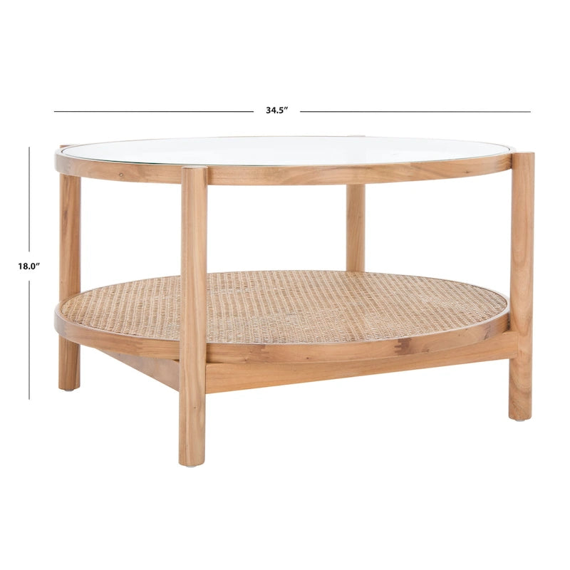 Table basse SAFAVIEH Couture Falak à 2 niveaux en rotin et verre – 35 po larg. x 35 po prof. x 18 po haut. – 35 larg. x 35 prof. x 18 haut.