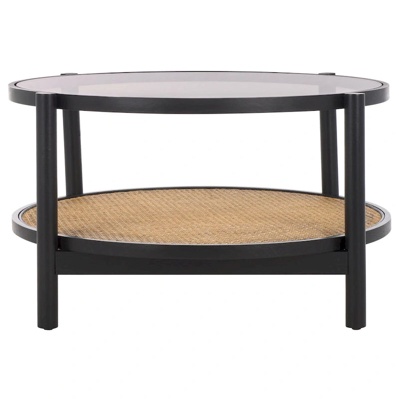 Table basse SAFAVIEH Couture Falak à 2 niveaux en rotin et verre – 35 po larg. x 35 po prof. x 18 po haut. – 35 larg. x 35 prof. x 18 haut.