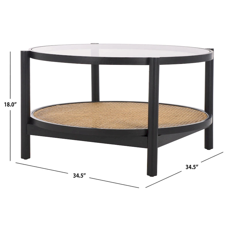 Table basse SAFAVIEH Couture Falak à 2 niveaux en rotin et verre – 35 po larg. x 35 po prof. x 18 po haut. – 35 larg. x 35 prof. x 18 haut.