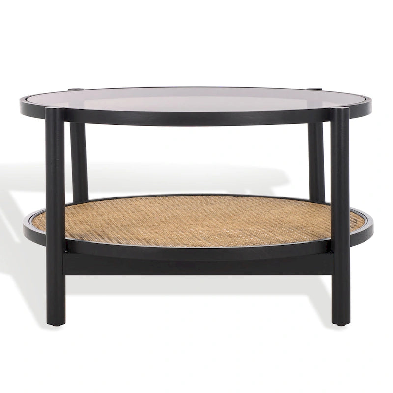 Table basse SAFAVIEH Couture Falak à 2 niveaux en rotin et verre – 35 po larg. x 35 po prof. x 18 po haut. – 35 larg. x 35 prof. x 18 haut.