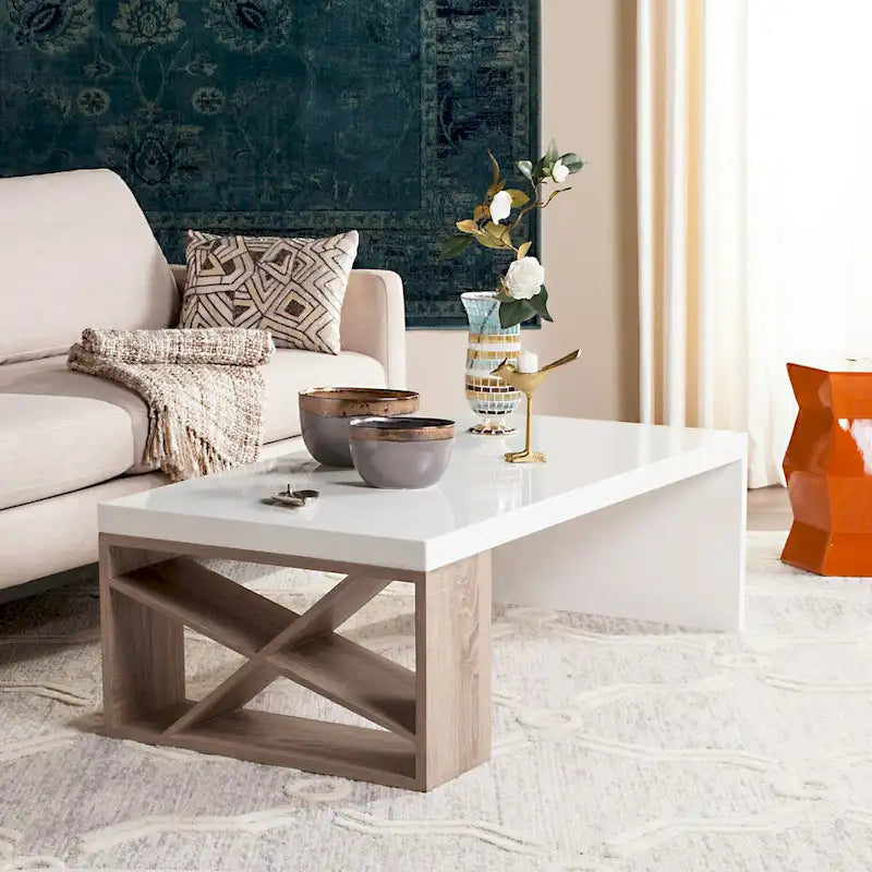 SAFAVIEH Shelva Scandinavian Side Storage Lacquer Coffee Table - 47.3 x 23.5 x 15 - 47Wx24Dx15H